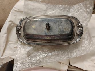 Antique Silver plated Covered Butter Dish - Mid-Century Modern Bohemian Scroll