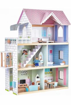 Large Wooden Dollhouse (2.6ftH w/ furniture)