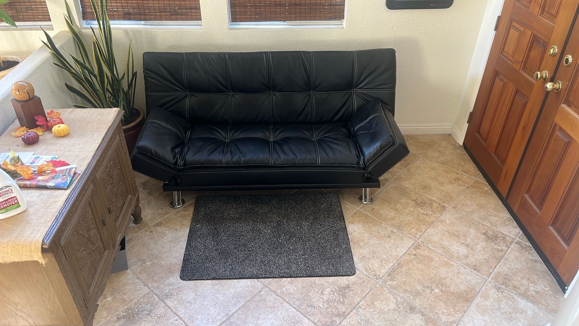 6' Black Vegan Leather Convertible Couch