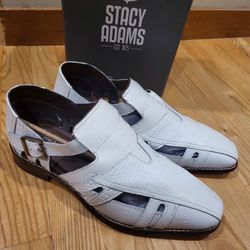 STACY ADAMS Men's Calvino City Sandal Flat Genuine Leather White Size 10 W