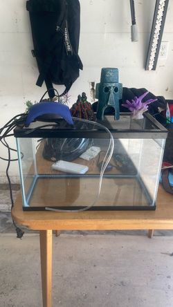 Glass Fish Tank with Lid and Decorations