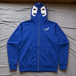 Asali Men’s blue fleece full zip hoodie with comedy/Tragadey Mask hood