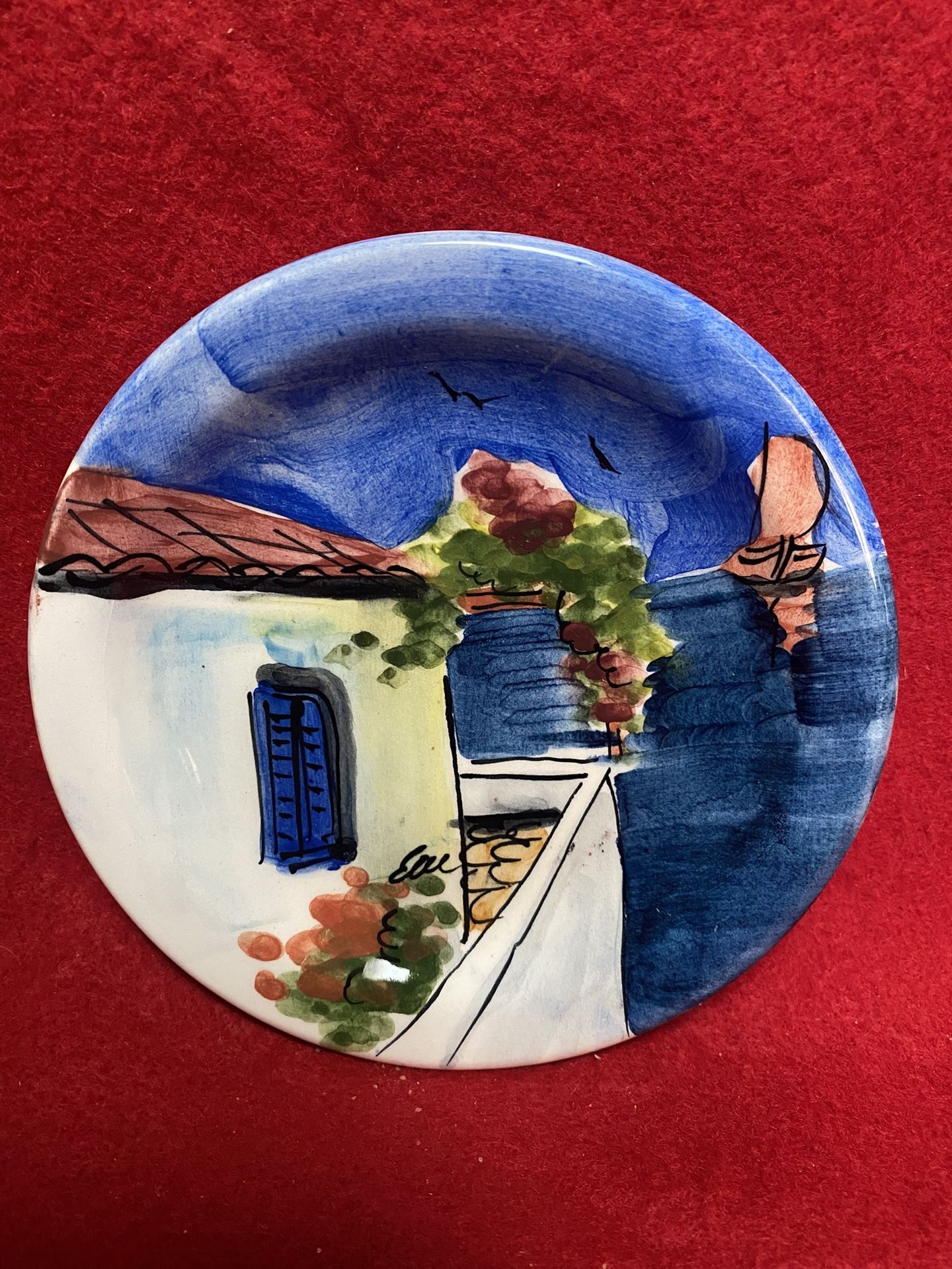 4.75 Inch Handmade Hand Painted Blue Ceramic Wall Hanging Plate Imported From Greece