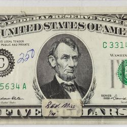 $5/1969 Obstructed Print Error 