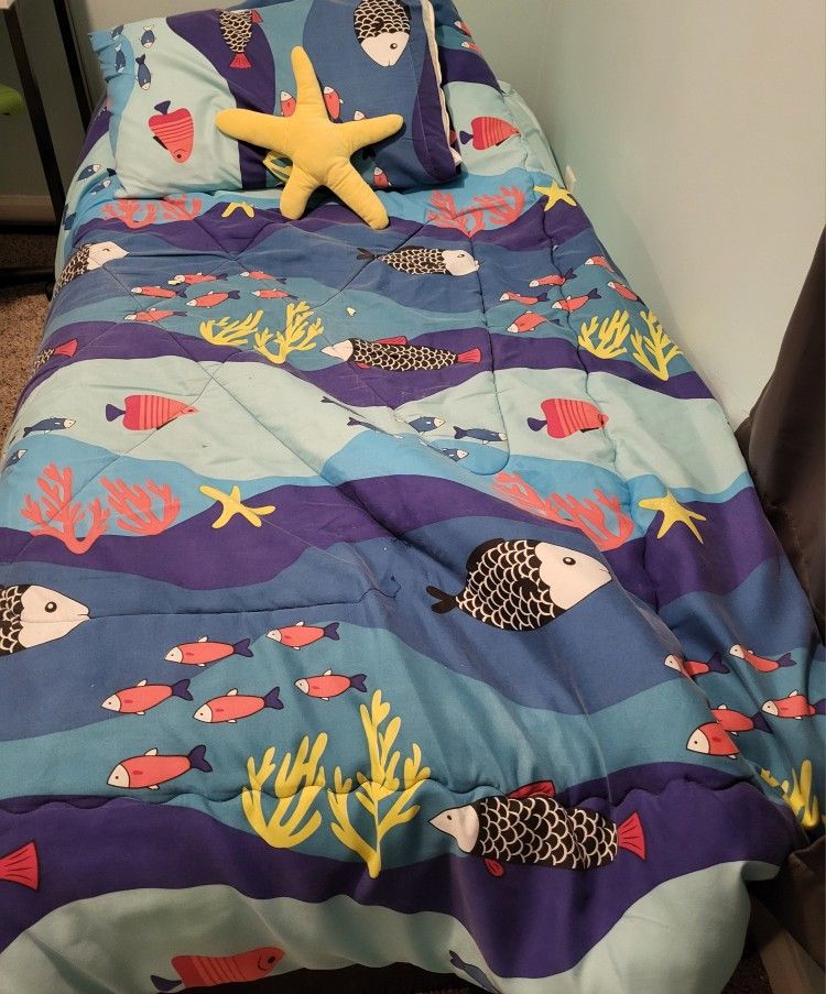 Twin Bed with Mattress and Bedding