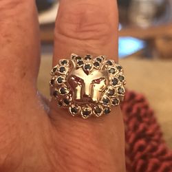 925 Sterling silver Natural Sapphires custom made Lion with ruby eyes