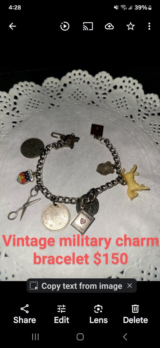 Vintage Military Charm Bracelet 