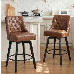 Brown Leather Swivel Barstools 2 New In Box