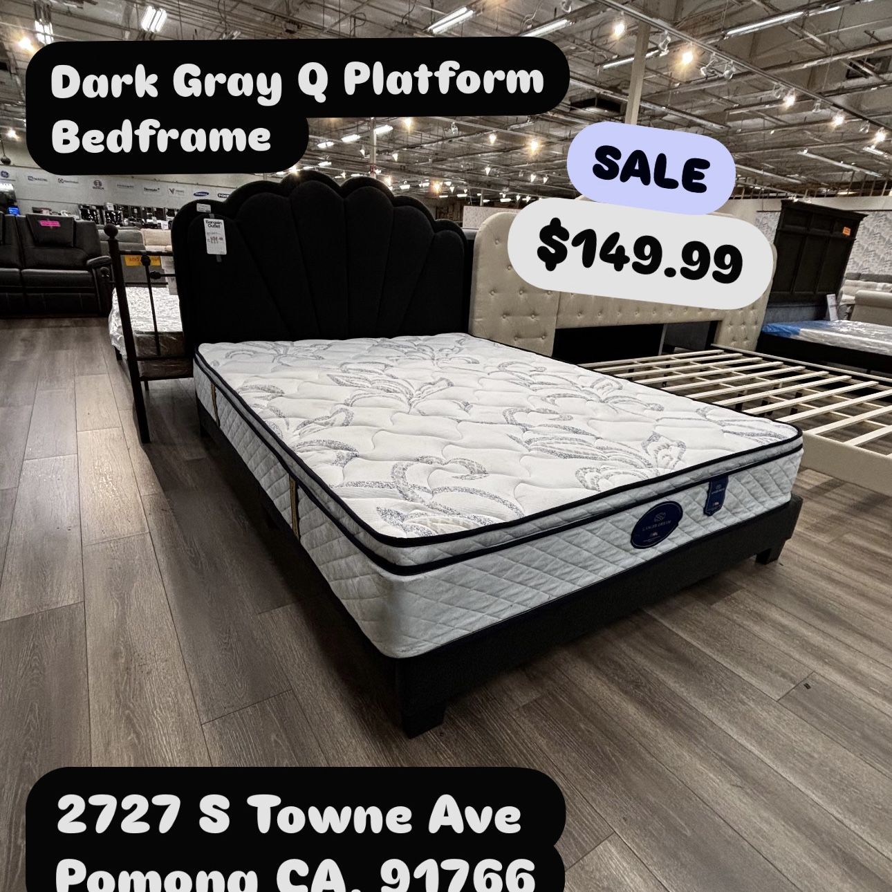 Dark Gray Fabric Q Platform Bedframe