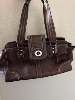 Coach Hampton brown pebbled leather shoulder bag