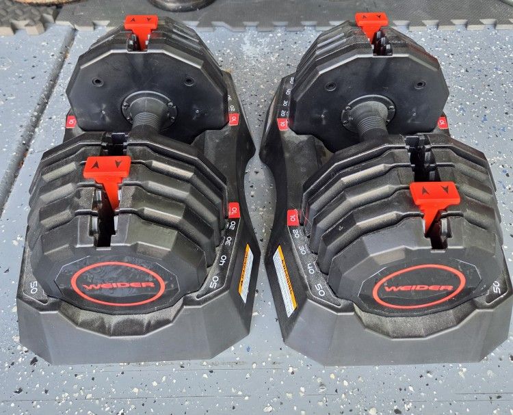 Weider Adjustable Dumbbells Set 10 To 50lbs Weightlift Excercise Workout Curl Shoulder