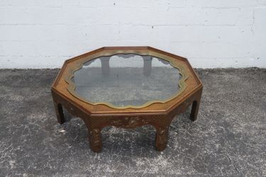 Hollywood Regency Large Octagon Wood Hand Painted Coffee Table By Baker 4987