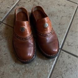 Double H Leather Clogs Mules Slides Tooled Studded Star Concho Womens  Size 6