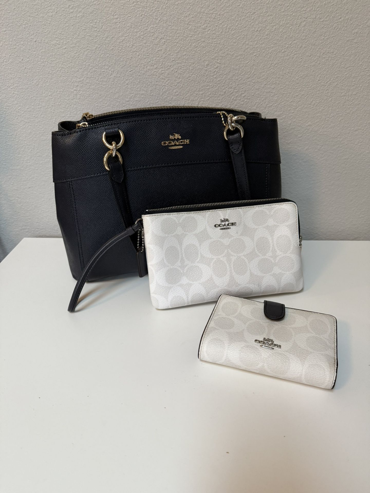 Coach Brooke Navy Satchel W/ Long Zip Around Wallet & Corner Zip Wallet Set