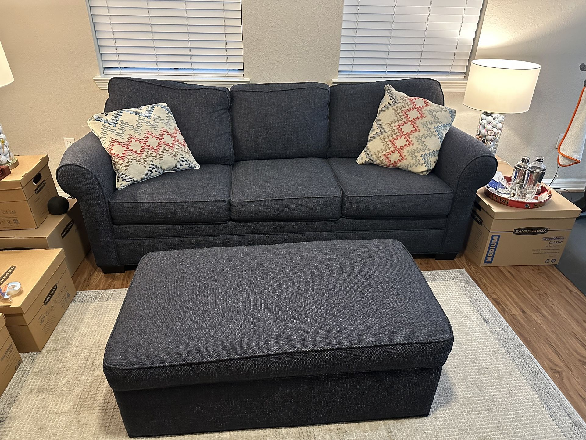 Sofa Sleeper Bed With Matching Ottoman And Pillows