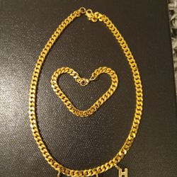 Gold Chain Necklace And Bracelet