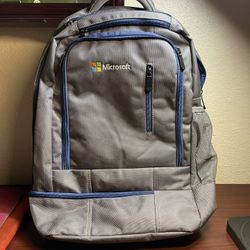 Microsoft Padded Laptop Backpack Strap Multiple Pockets Zip Blue Gray