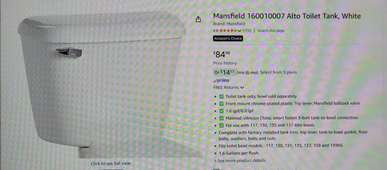 Mansfield Toilet Tank, White