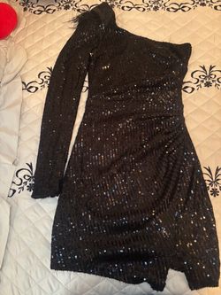Black Sequin One-Shoulder Mini Dress