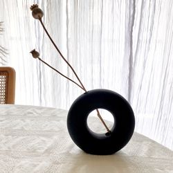 Black Donut Vase - Ceramic Vase - Modern Vase - Abstract Vase - Postmodern Vase