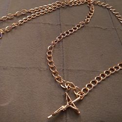 Gold Plated Chain &Cross Pendant  Approximately 24in