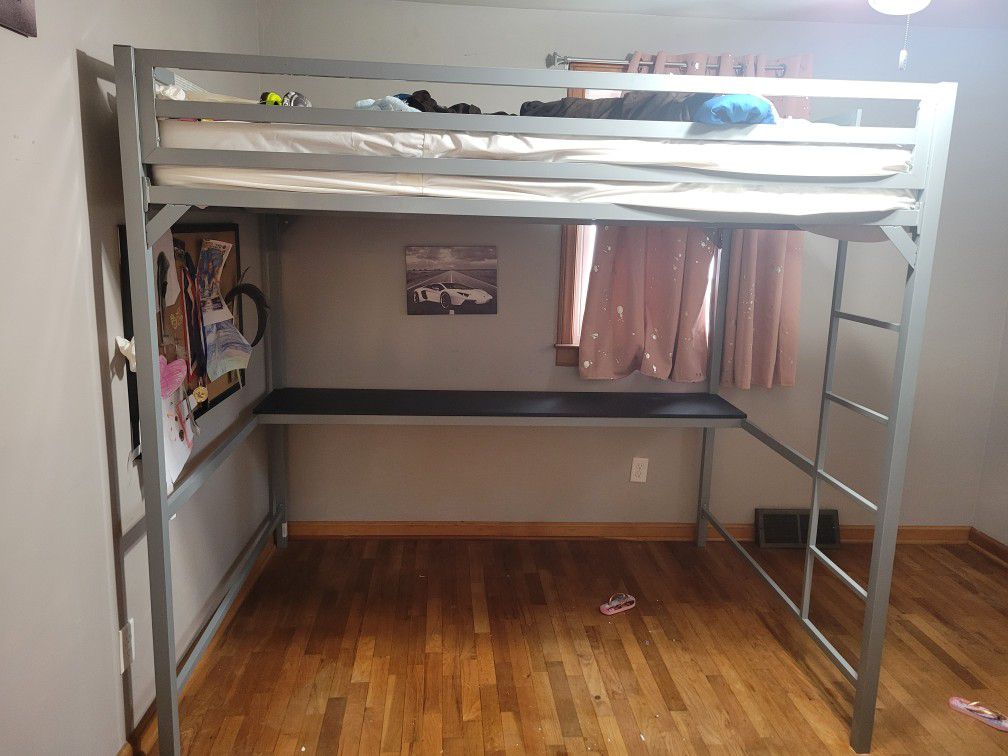 DHP Miles Metal Full Loft Bed with Desk, Silver

