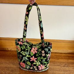 Vera Bradley Botanica Black Pink Green Black Floral Vacation Purse Shoulder Bag