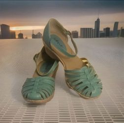 SOFTSPOTS Tatianna Hurricane Sandal Upper Wedge Aqua Size 9 NWT