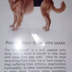*DOG SLING SUPPORT HARNESS GINGERLEAD  REHABILITATION HARNESS SLING MALE  PADDED BELLY SLING MEDIUM TO LARGE DOGS*