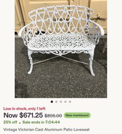 Vintage Victorian Cast Aluminum Patio Loveseat and 2 Chairs