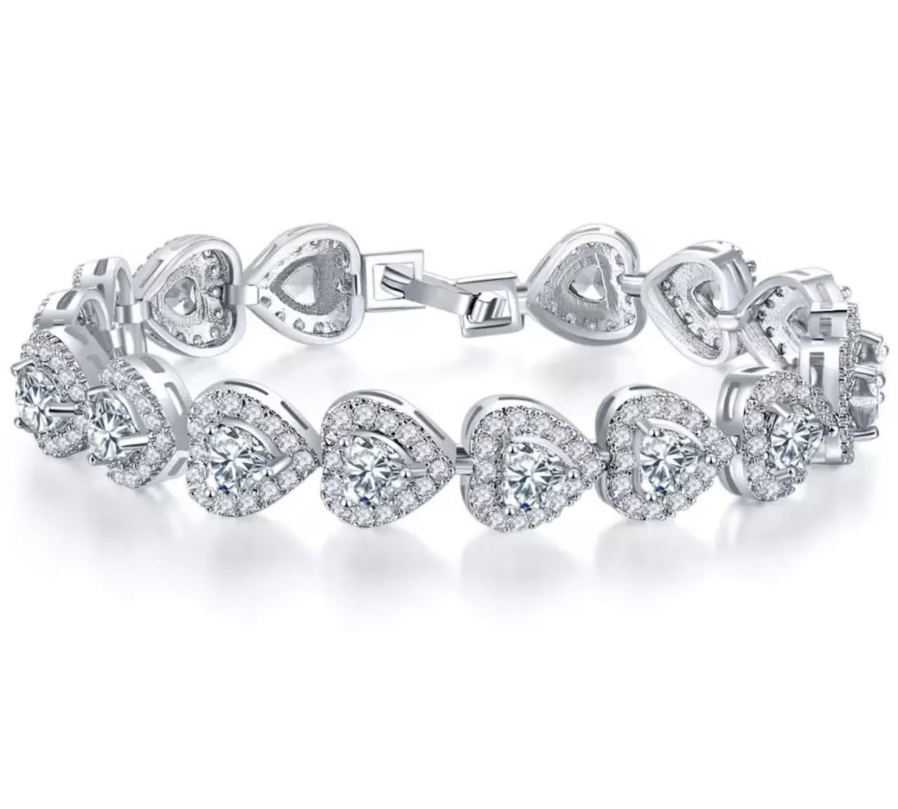 Brand New In Box Heart Shaped Sterling Silversmith Cubic Zircon Bracelet New In A Box It’s More Beautiful Than Picture