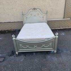 Silver Full Size Solid Wood Disney Princess Bed Frame With Brand New Full Size Plush Pillow Top Mattress And Box Spring In Plastic 