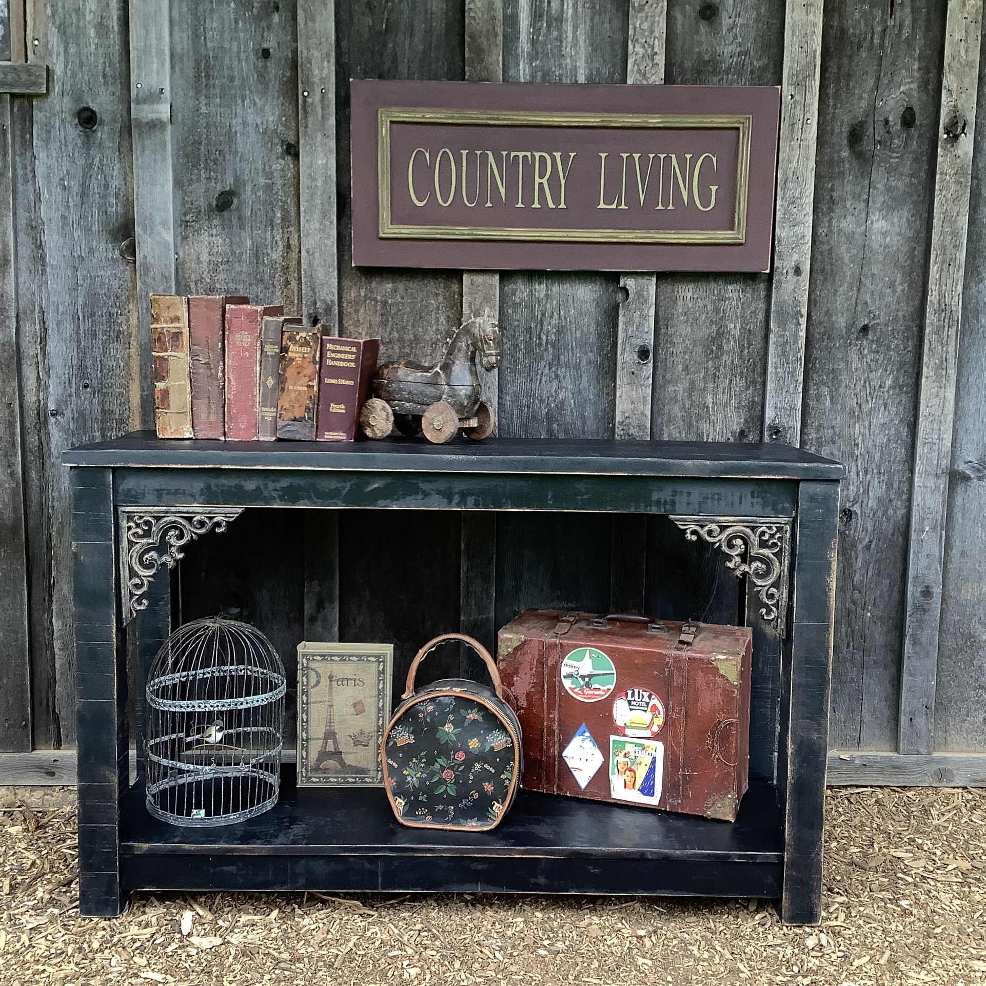Farmhouse Style Console - Side Table with Lower Display Shelf