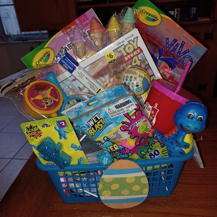 New Girls Boys Easter Basket. Baby Shark, Toy Story, Crayola,Toys, games, coloring book and more