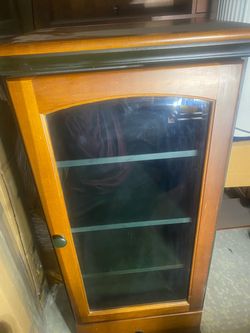 Solid Wood Media Tower & Display Cabinet with Glass DoorDescription