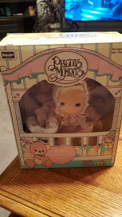 My First Precious Moments Baby Doll Pink Sleeper Blond Hair 1992 Rose Art - New