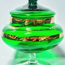 1960s NORLEANS McM mid century modern Italian art glass covered candy dish MADE IN ITALY.   Approx. 8" H with a 4.5" D top.  No chips or cracks