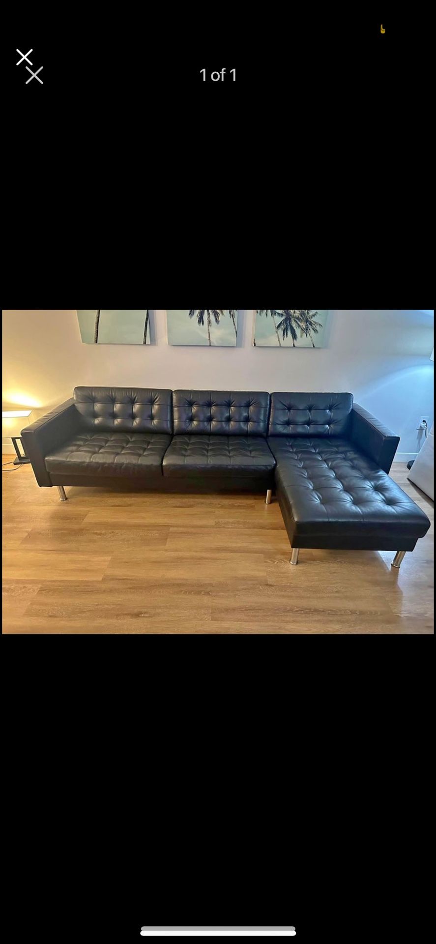 Like Knew Black leather Sectional, Morabo, IKEA, Sofa, Loveseat
