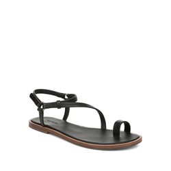 VINCE. Womens Black Toe Loop Comfort Adjustable Perrigan Round Toe Block Heel Leather Slingback Sandal