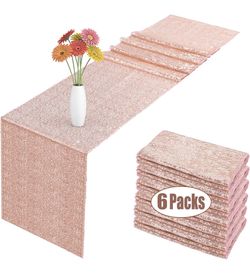 6 Pack Sequin Table Runner Rose Gold, 12 x 108 inch Glitter Rose Gold Table Runner for Rectangle Table for Birthday, Wedding, Banquet, Holiday Party D