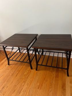 Pair of Wood and Metal End Tables