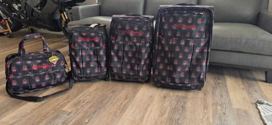 Y2k original ed hardy 4 piece black luggage eternal love logo