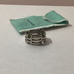 Tiffany Co. Gate Link Collapsible Ring Size 9 (925 Sterling Silver And 18K Gold)