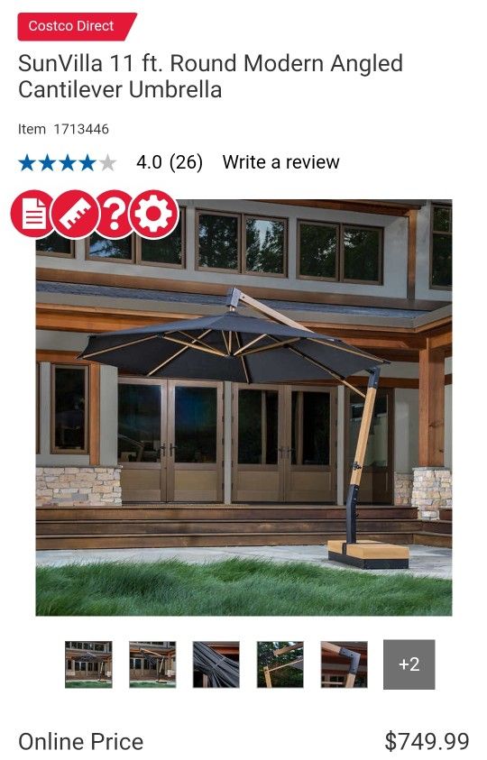 SunVilla 11 ft. Round Modern Angled Cantilever Umbrella $500
