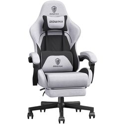 Dowinx Gaming Chair Fabric with Coil Spring Cushion, Ergonomic Game Chair for Adults with Footrest and Massage Lumbar Support, Cloth Computer Office C