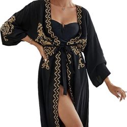 Swimsuit Coverup Kimonos for Women Bird Geometry Print 3/4 Sleeve Kimono Robe Lo