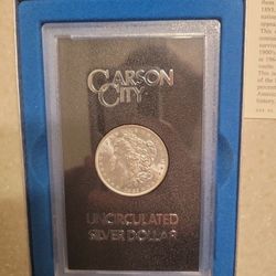 1882 CC Morgan Silver Dollar.  Uncirculated With Original Box And COA 