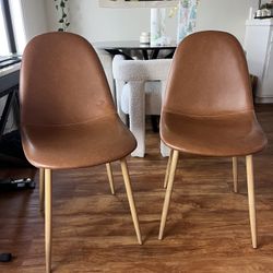 Set Of 2 faux Brown Leather Dining Chairs 