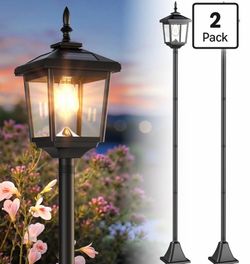 (J-26) 68" Solar Lamp Post Lights Outdoor,2-Pack 2700K Dusk to Dawn Solar Light Posts,Waterproof Outdoor Lights for Garden, Patio, Lawn, Pathway, Driv