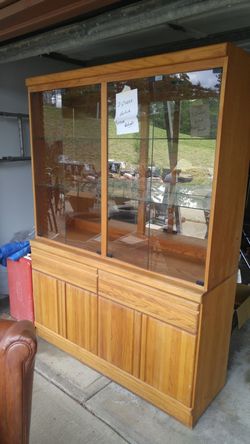 Oak and glass hutch